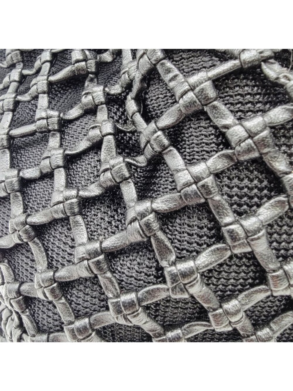 Black Basket Weave Mesh Bucket Shoulder Bag Purse - Picture 7 of 16
